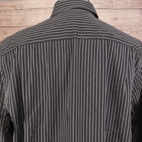 VAN HEUSEN BLACK GREY STRIPED BUTTON DOWN SHIRT MENS SIZE L 16-16.5 - Picture 5 of 7